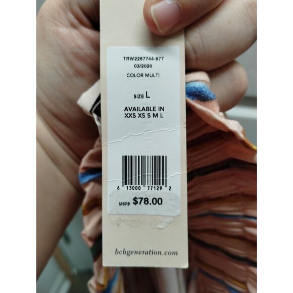 BCBGeneration NWT Size Large Riviera Stripe Multicolored Pull-On Paperbag Pants - Picture 7 of 8